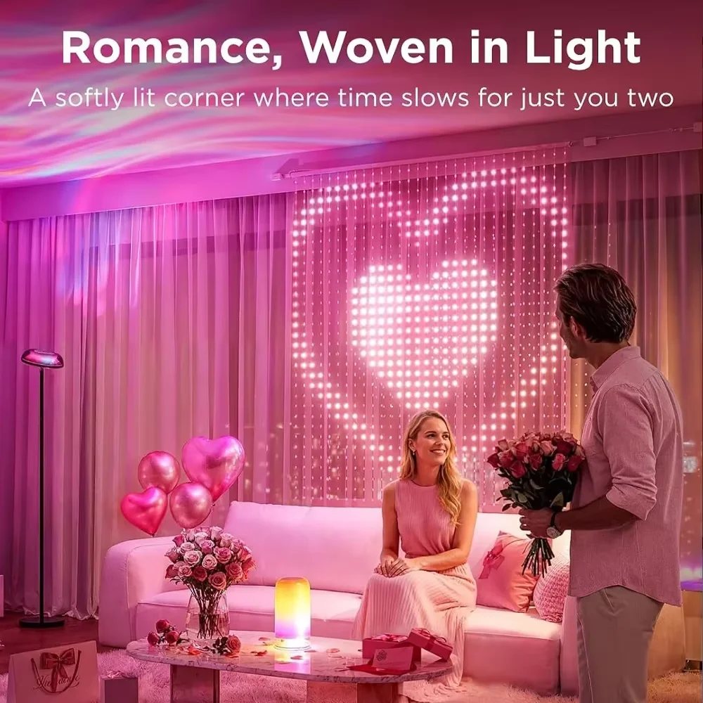 Color Changing Christmas Curtain Lights LED Remote DIY Music Sync Indoor Decorative Lighting Lamp for Home Holiday Party Decor
