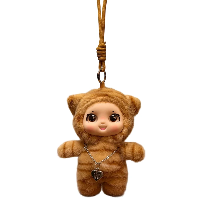 SXH Boneca de Pelúcia com Rosto de Vinil de Olhos Grandes da Série Leopardo de Desenho Animado Fofo, Pingente para Decoração de Mochila, Presentes