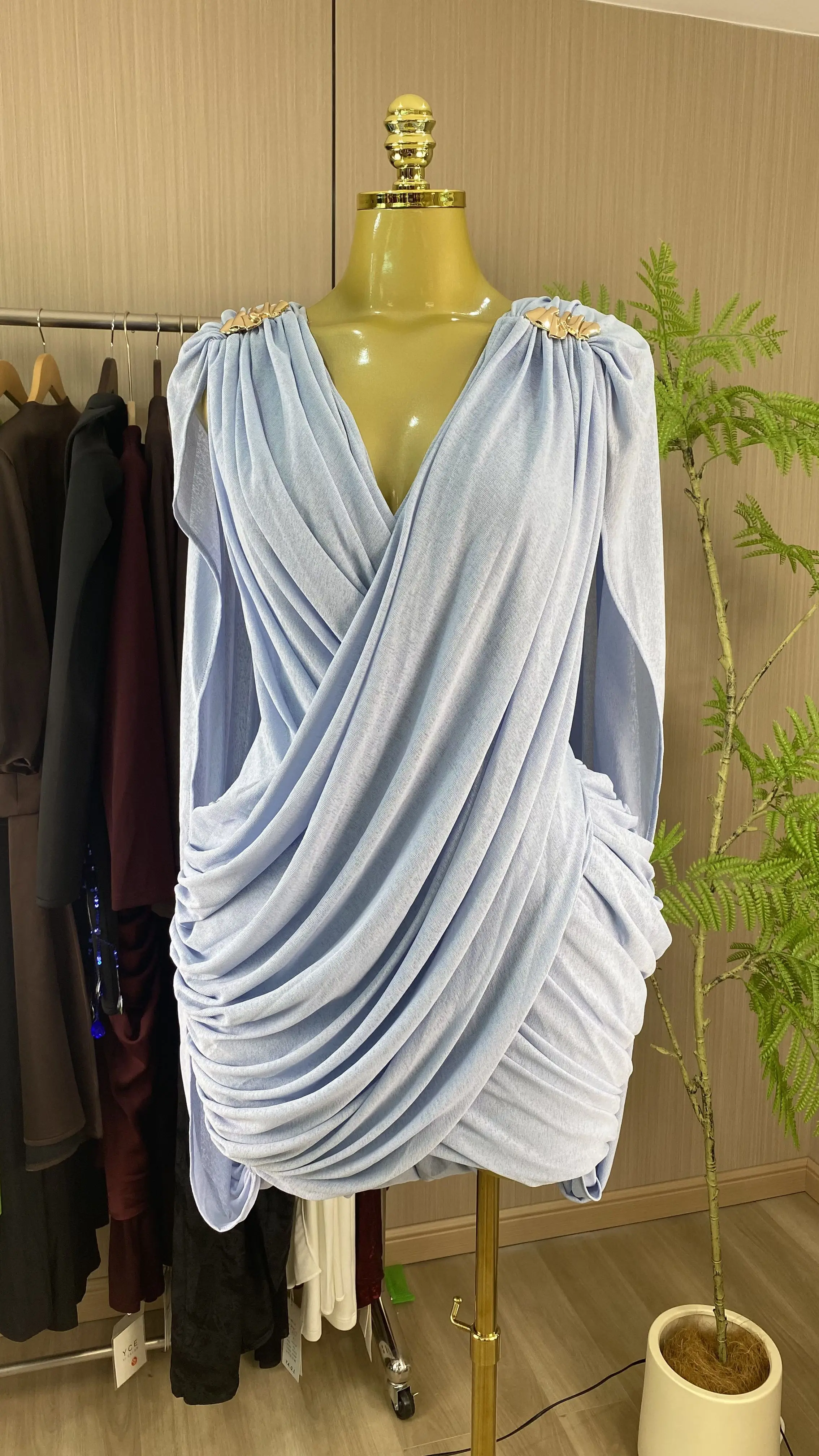 

Summer sexy deep V-neck backless fashion elegant club slim solid color sexy party dress-GZXX824