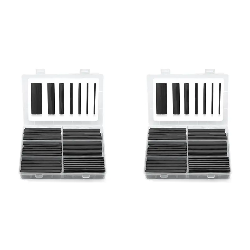 Heat Shrink Tubing Kit 3:1 Ratio Adhesive Lined, Marine Grade Shrink Wrap Industrial Heat-Shrink Tubing - Black 360 PCS