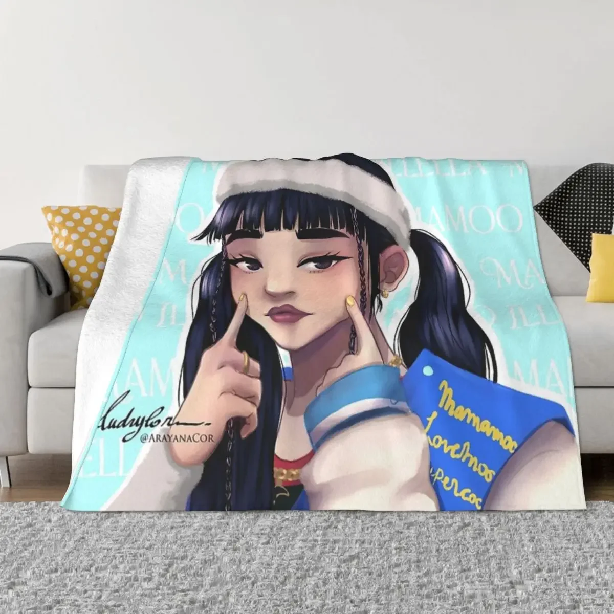 Moonbyul  Illella Anime Mamamoo Blankets Fleece Print Bakudeku Breathable Lightweight Throw Blanket for Home Couch Bedspread