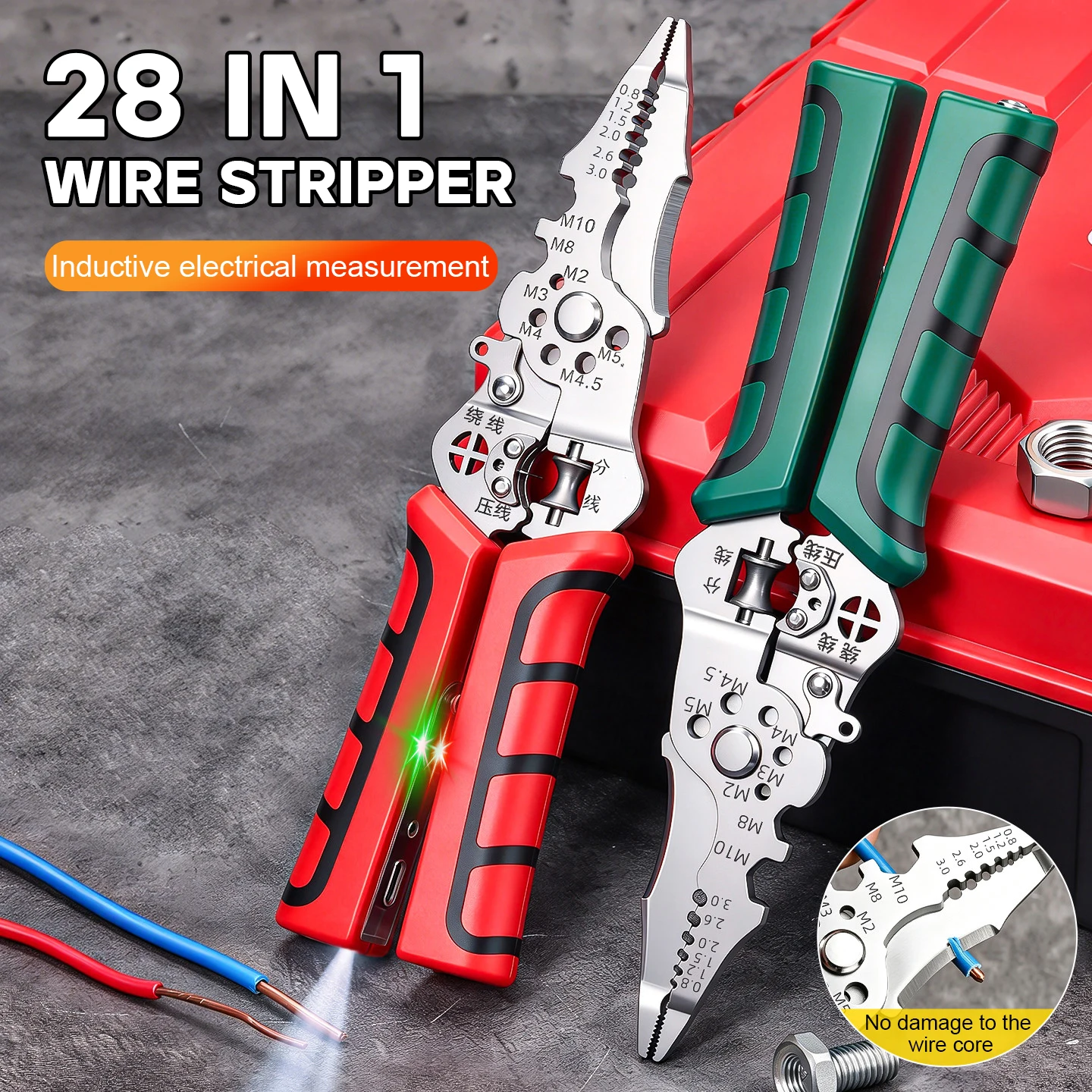 28 In 1 Electrician Pliers Multifunctional Foldable Wire Stripper Crimper With Voltage Test Pen Hand Tool Auto Motorcycle Repair