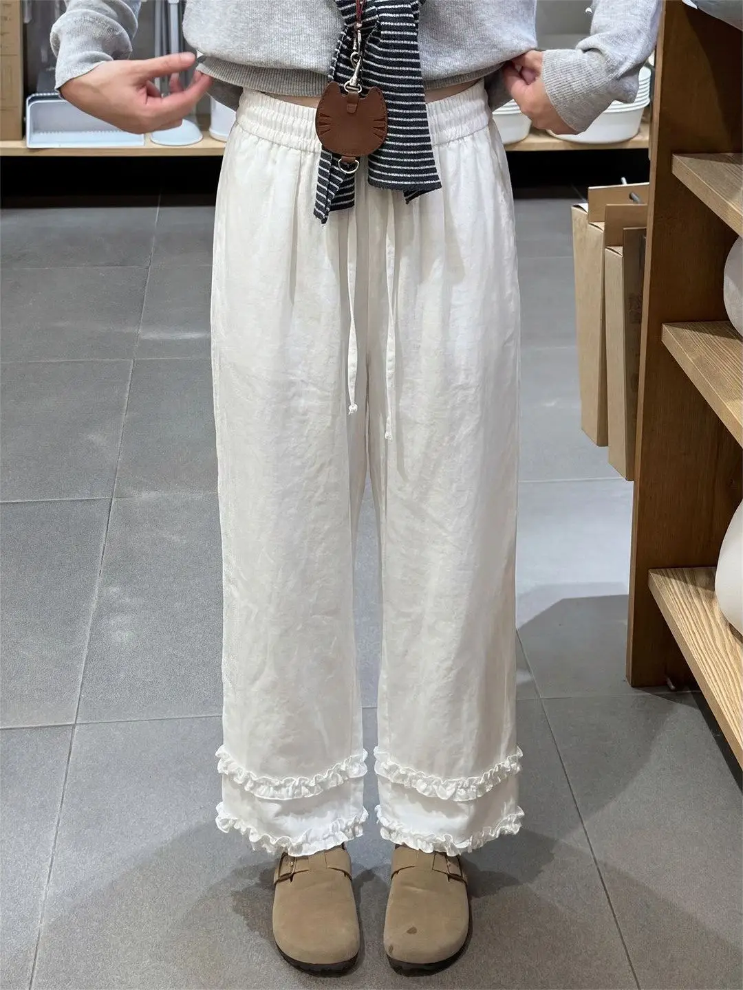 Slimming Wide Leg Pants Women's Summer Straight Loose Casual Design Lace Splicing Pants Dongda Gate Good Looking High Waist