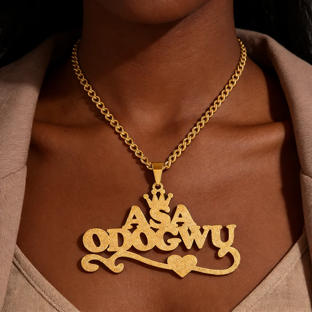 Custom Frosted Name Chain Necklace Women Personalized Hip Hop Nameplate Pendant Necklace Stainless Steel Men Punk Jewelry
