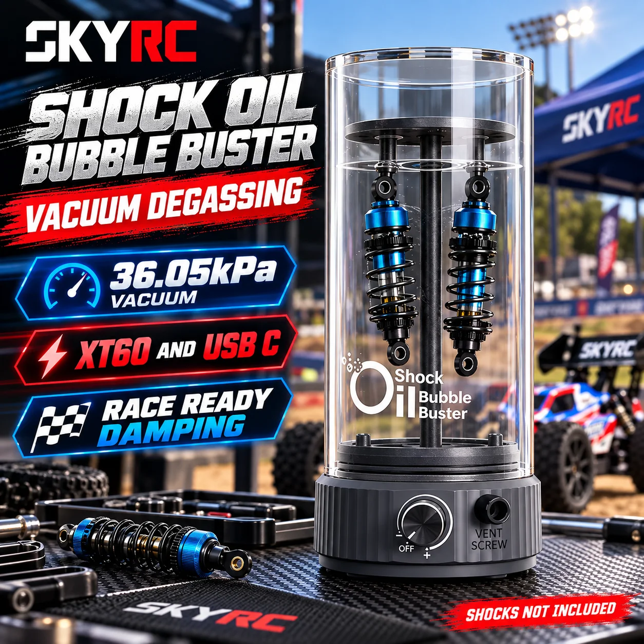 SkyRC Shock Absorber Oil Bubble Buster RC Vacuum Degassing Tool 36.05Kpa XT60 USB C SK-600158 For 1/10 1/8 RC Crawler Buggy