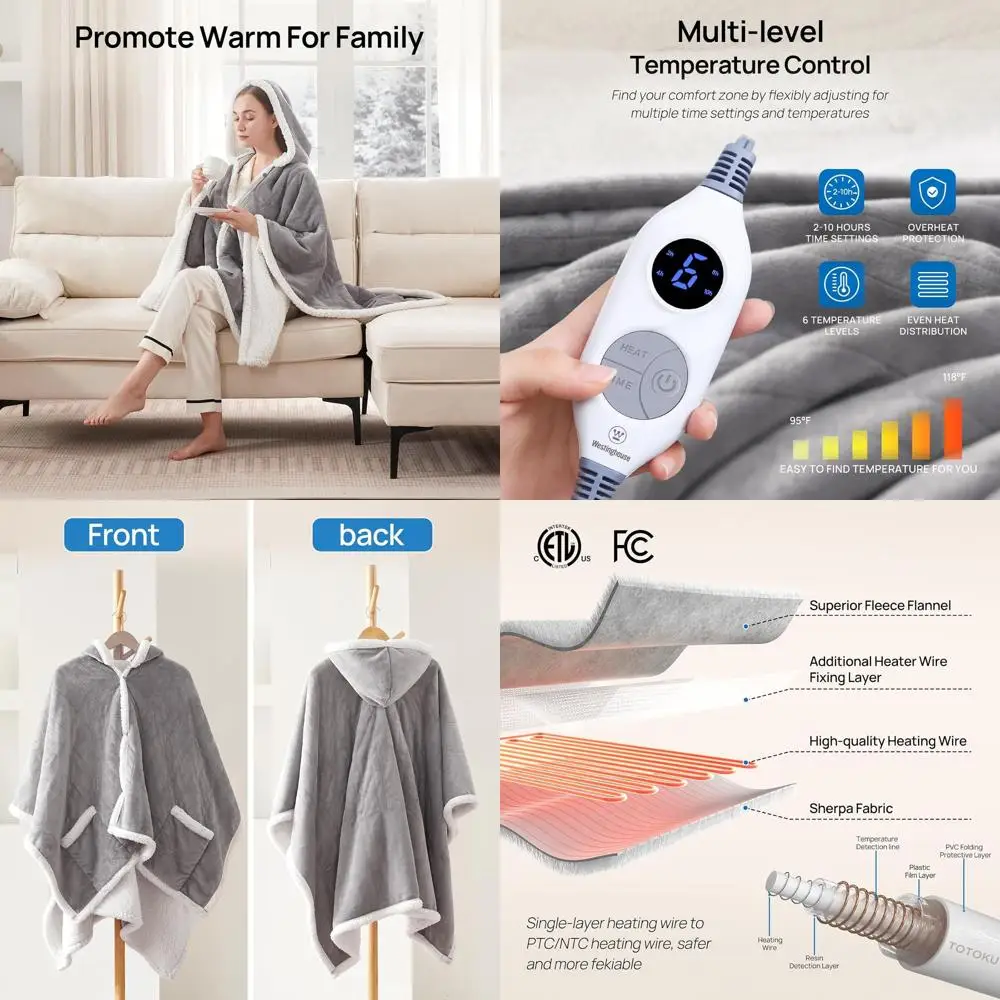 

Heated Throw Blanket with 6 Levels & 2-10H Timer, 50x60, Light Grey