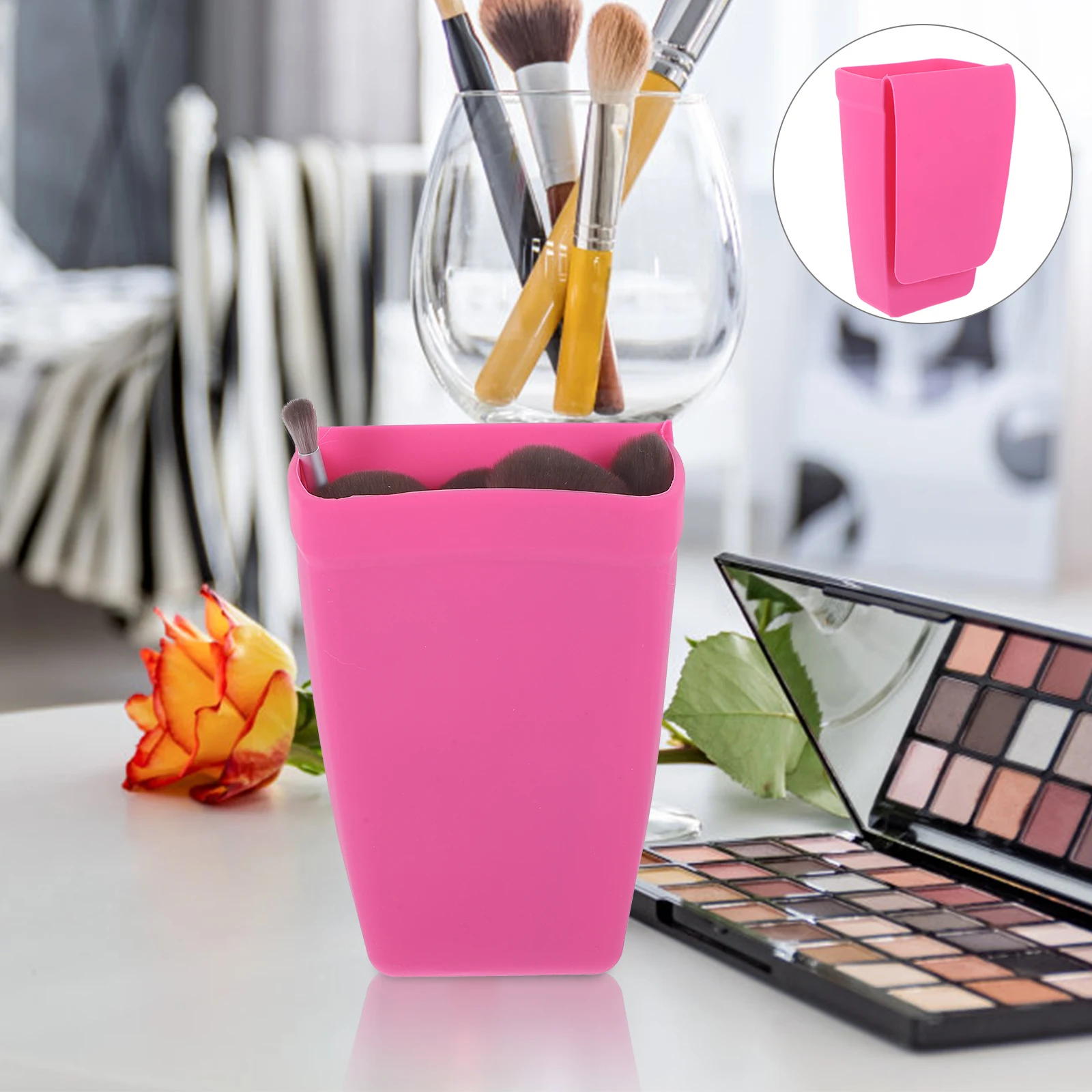

Silicone Makeup Brush Storage Container Suction Cup for Curling Iron Hair Dryer Holder Bathroom Wall Mount ganizers Black