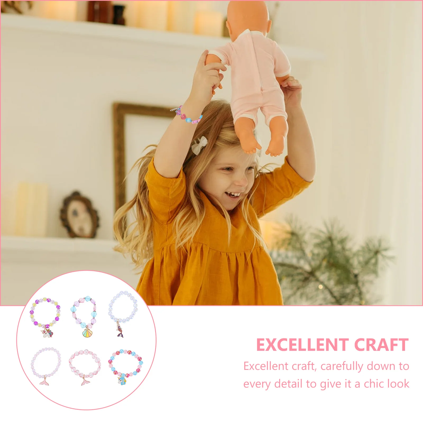 

6Pcs Beaded Unicorn Bracelets Acrylic Colorful Girls Party Favor Birthday Gift Bag Kid Toddler Jewelry Children Accessory