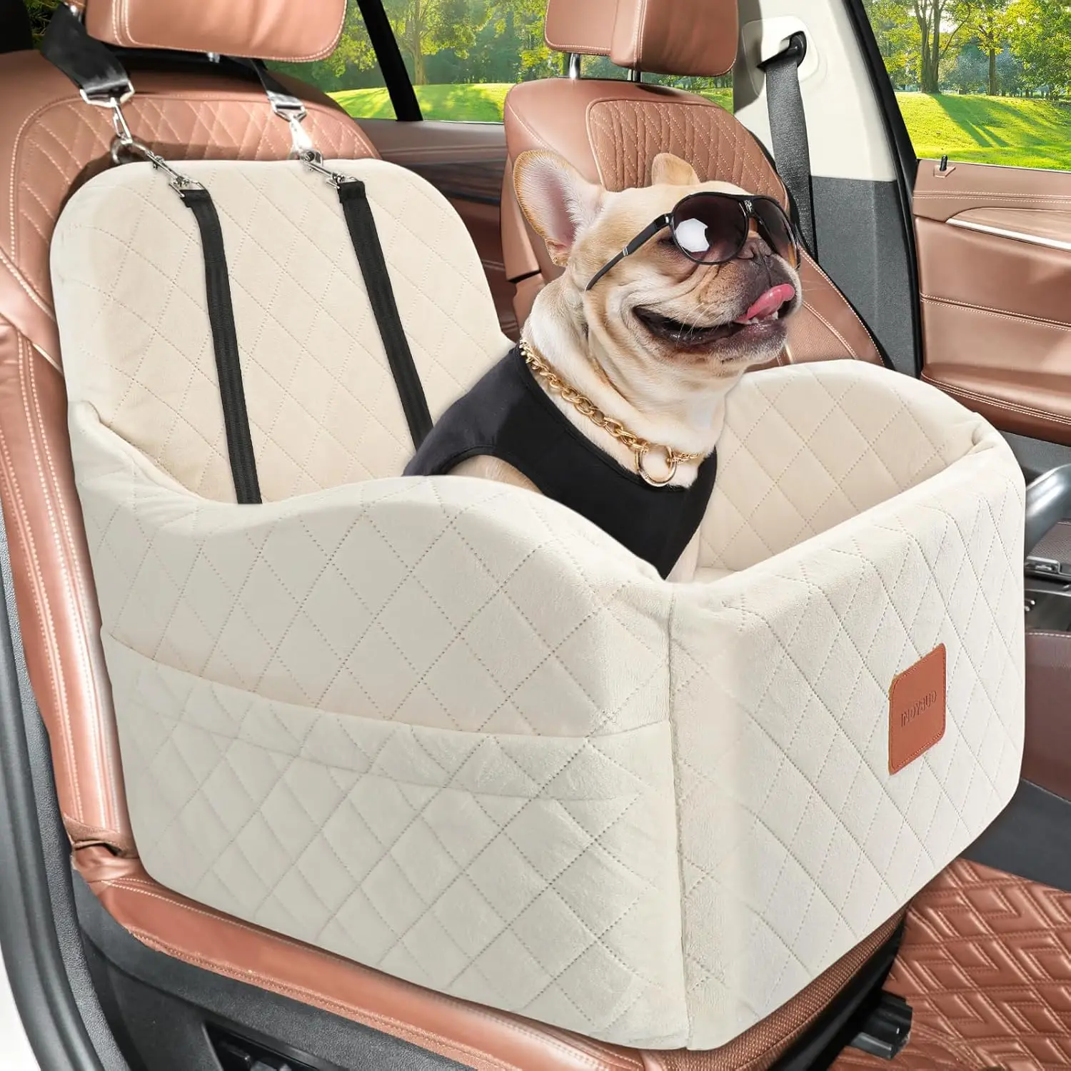 

Моющаяся автомобильная подстилка для собак мелких и средних пород весом до 35 фунтов, съемная дорожная кровать с ремнем безопасности, бежевого цвета