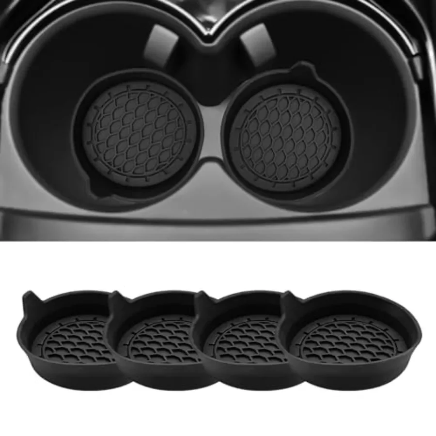 4-Pack Universal Cup Holder Coasters, Black Silicone Inserts - Keep Your Car Clean with Non-Slip and Spill-Proof Coasters for A