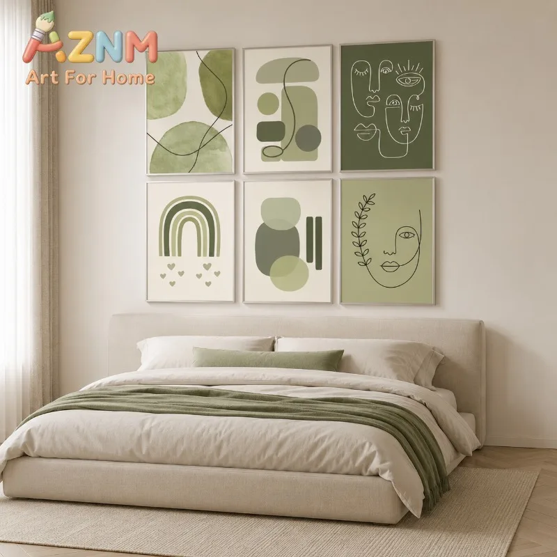 Minimalist Face Botanical Leaf Geometric Shapes Gallery Wall Art Boho Neutral Living Room Dining Room Modern Home Decor Gift