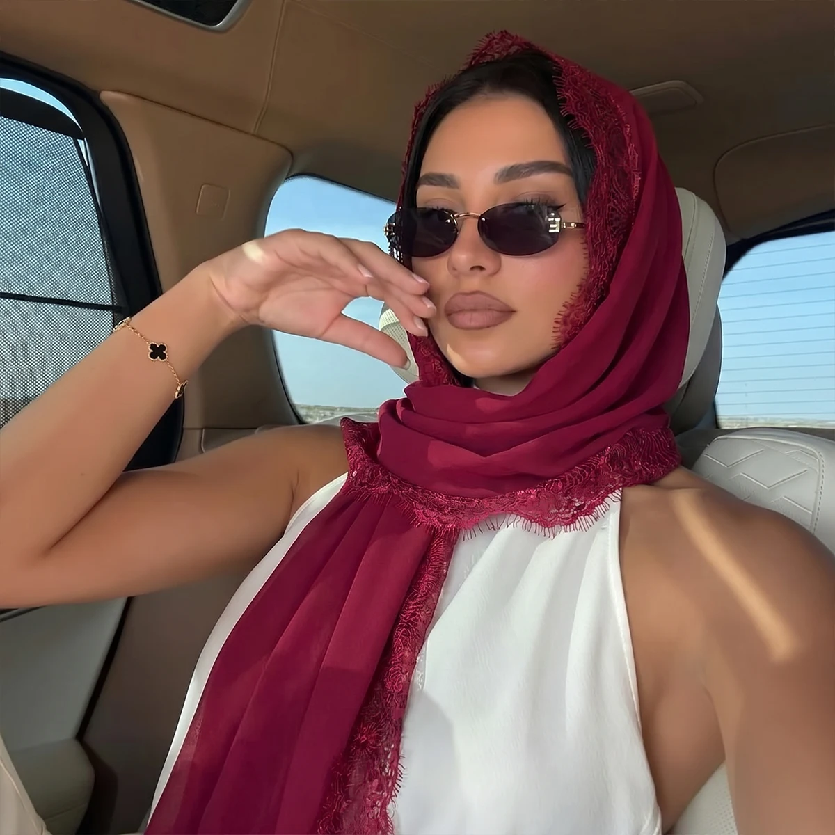 Fashion Muslim Hijab Classic Polka Dot Scarf Soft Breathable Bandana Versatile Head Wrap for Office Work Shopping Daily Wear view 4
