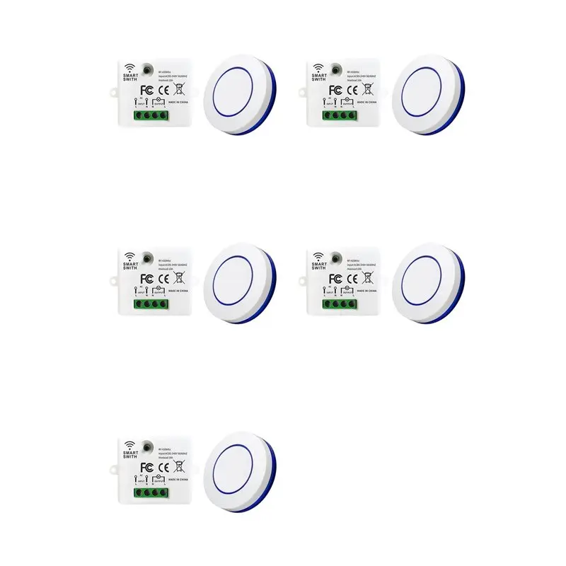 

AA08-5X RF 433Mhz Wireless Light Switch 220V 110V 10A Relay Receiver Round Button Wall Panel Switch Remote Control LED Lamp