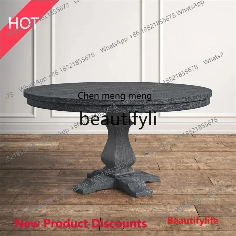 

lhy E1001 ssL178 French retro solid wood round dining table and chair combination American rural simple and retractable round c