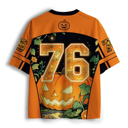 V Neck Mesh Short Sleeve Jersey, Halloween Witch Frog And Pumpkin Print Tee, Spooky Cartoon Pattern Casual Loose Top For Party