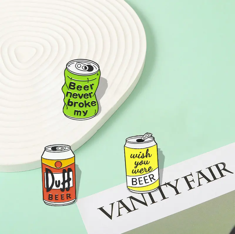 Beer Can Enamel Pin Custom Duff Beer Brooch Bag Clothes Lapel Pin Wish You Were Beer Badge TV Jewelry Gift for Fans Friends