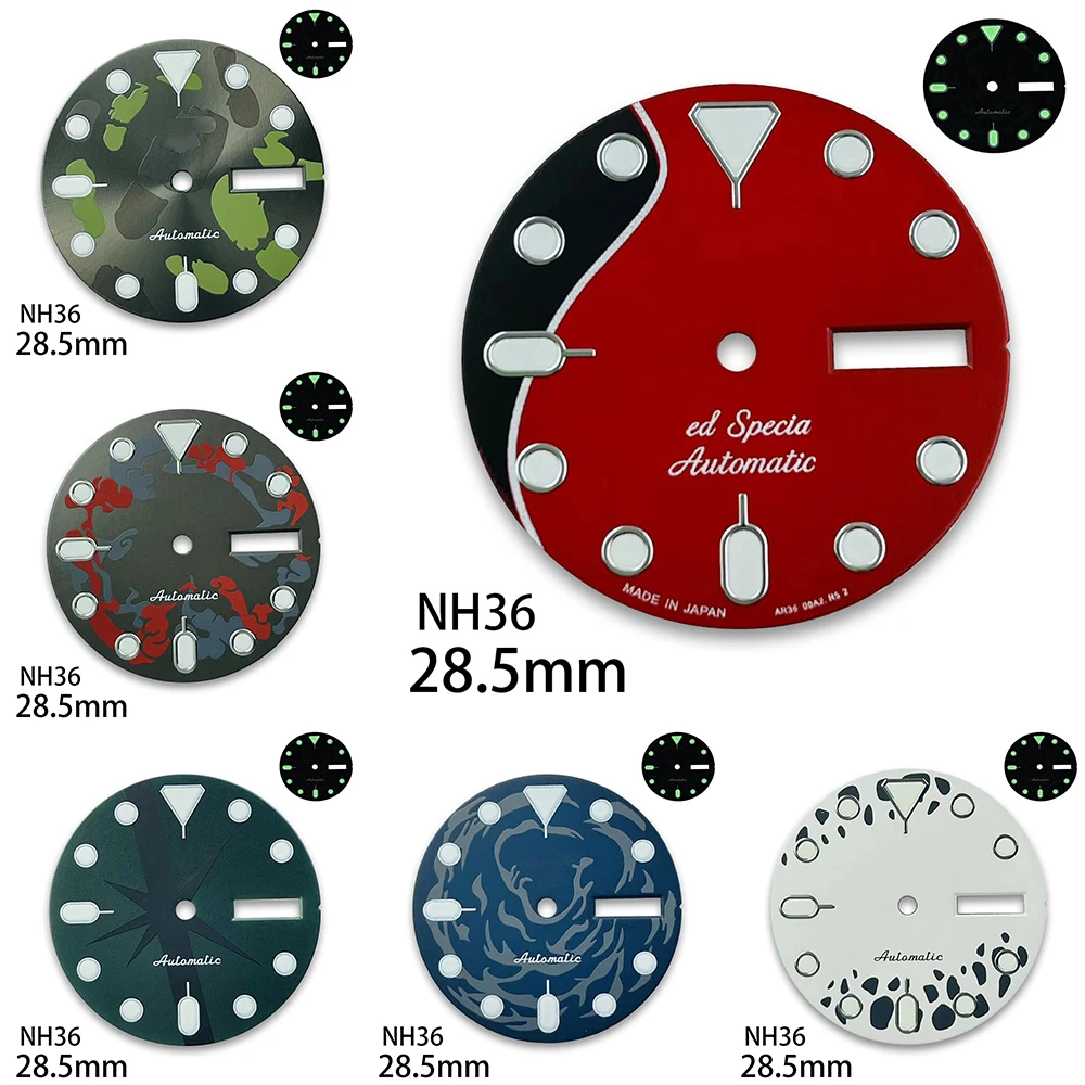 

28.5mm S5 Logo SKX007 Red Dial Suitable For NH36/4R36 Automatic Movement Strong Green Luminous Watch Modification Accessories