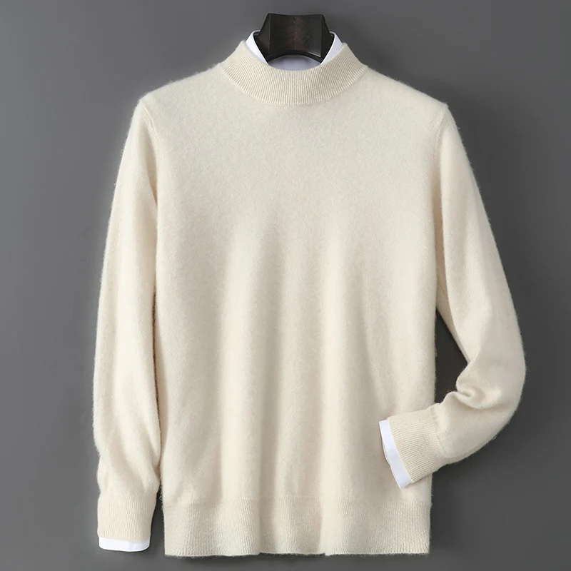 

2025 Autumn/Winter New Men's Woolen Sweater Warm Solid Color Half High Collar Versatile Loose and Comfortable Simple Hooded Tops