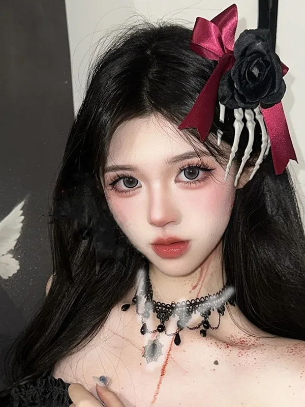 loween  Knot Veil Ghost Claw Hair Clip Rose Flower Skeleton Hand  Gothic Sle k  Hair Accories