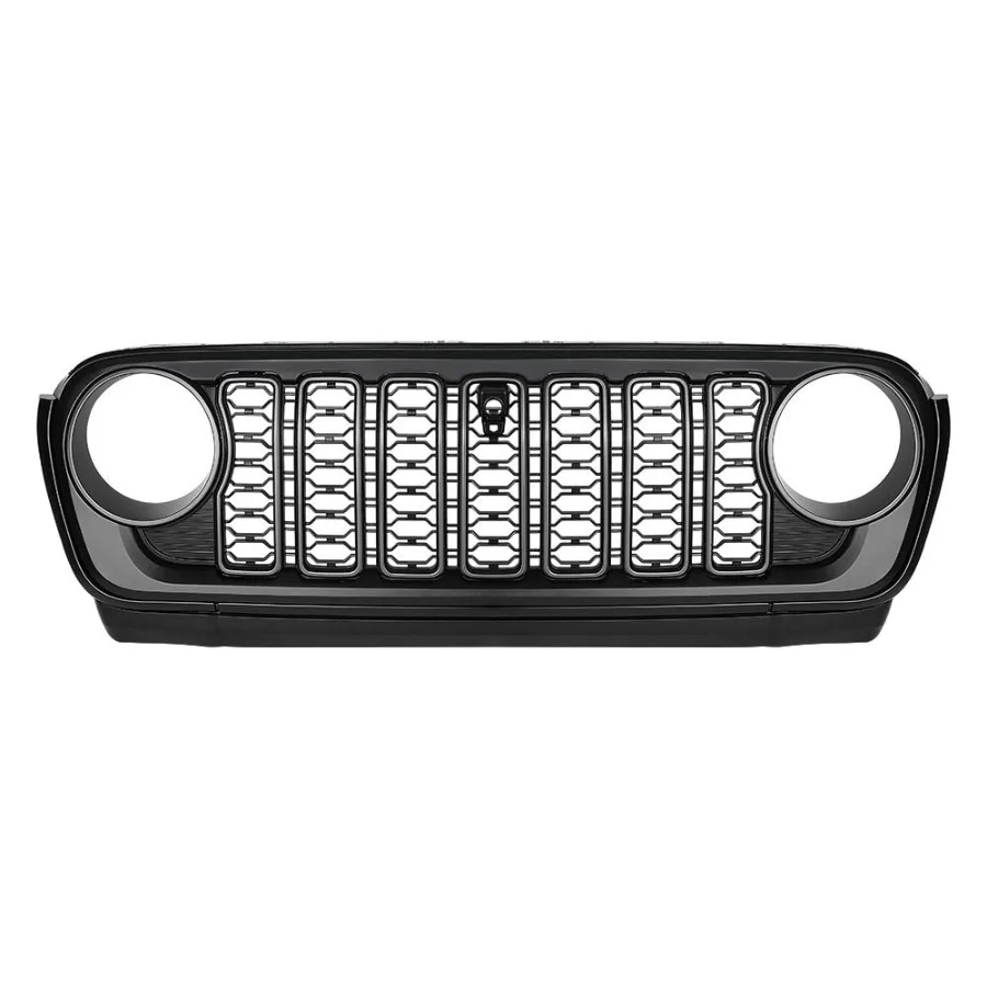 2018-2024年式 ジープ ラングラー ルビコン サハラ スポーツ JL JT用 フロントメッシュグリル グリッドグリル カメラホール付き ブラックプラスチック