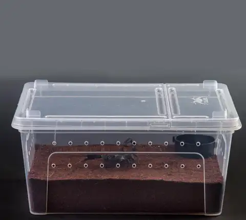 파충류 먹이 상자 거북이 서식지 측면 환기 구멍 곤충 먹이 상자 테라리움 탱크 탈출 방지 먹이 상자