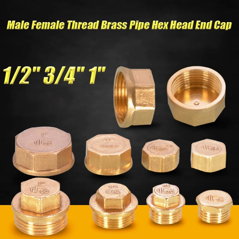 

1/2" 3/4" 1" Male Female Thread Brass Pipe Hex Head End Cap Plug Fitting Quick Connector Ght Brass Universal Faucet Adapter