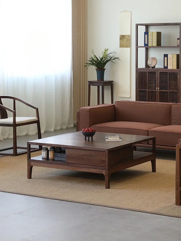 Household Black Walnut Wooden Furniture Square Solid Wood Tea Table Large Size Log