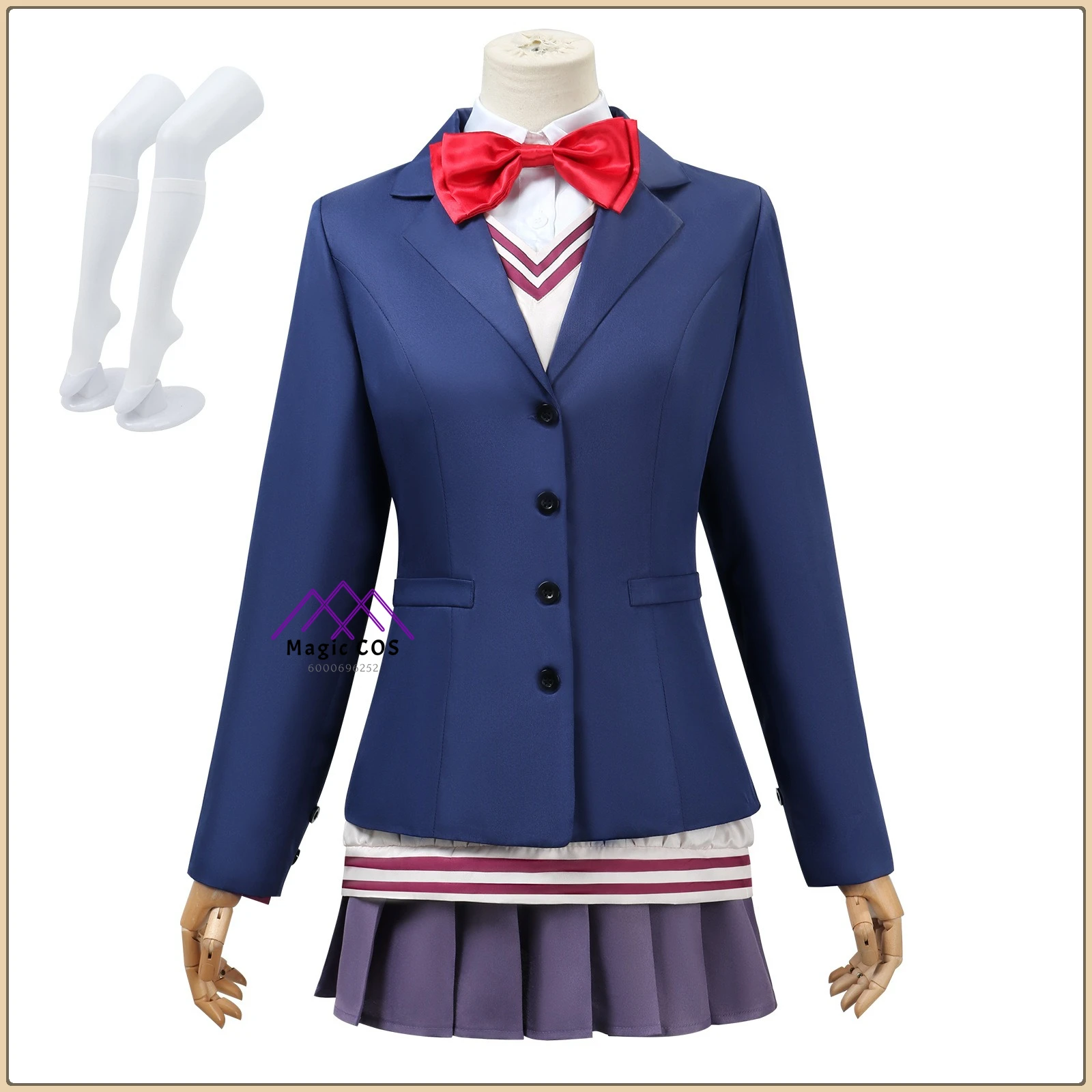 

Supernatural Arms Dandan Cosplay Full Set School Uniform (Shirt+Skirt)+ Wig + Bow Tie + Socks Women's Outfit for Comic Con Party