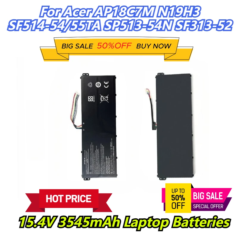 

15.4V 3545mAh Laptop Batteries For Acer AP18C7M N19H3 SF514-54/55TA SP513-54N SF313-52