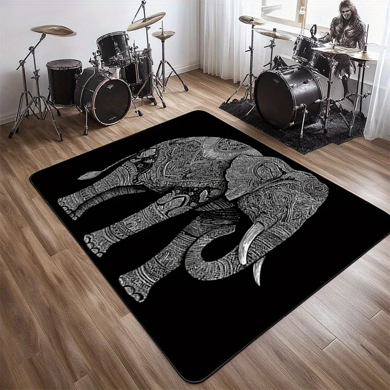 

Elegant Elephant Print Area Mat - Non-Slip, Washable Polyester Floor Mat with Intricate Design, Perfect for Living Room or Offic