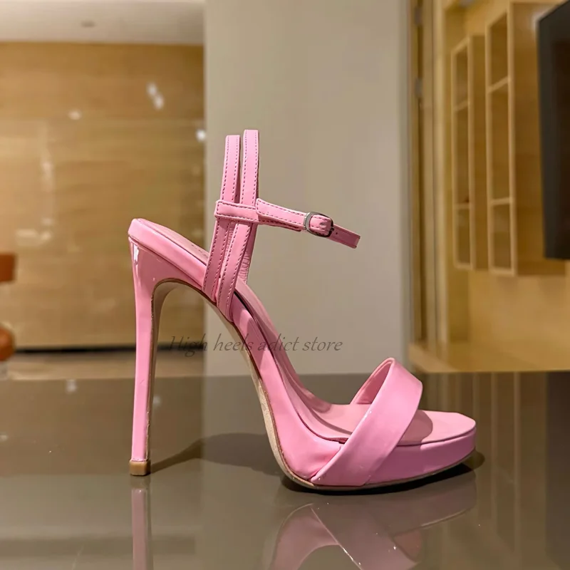 المرأة كريستال بلينغ الساخن الوردي مثير الصنادل صيف جديد في حفل زفاف منصة جلدية 12 سنتيمتر عالية الكعب مصمم أحذية كبيرة الحجم