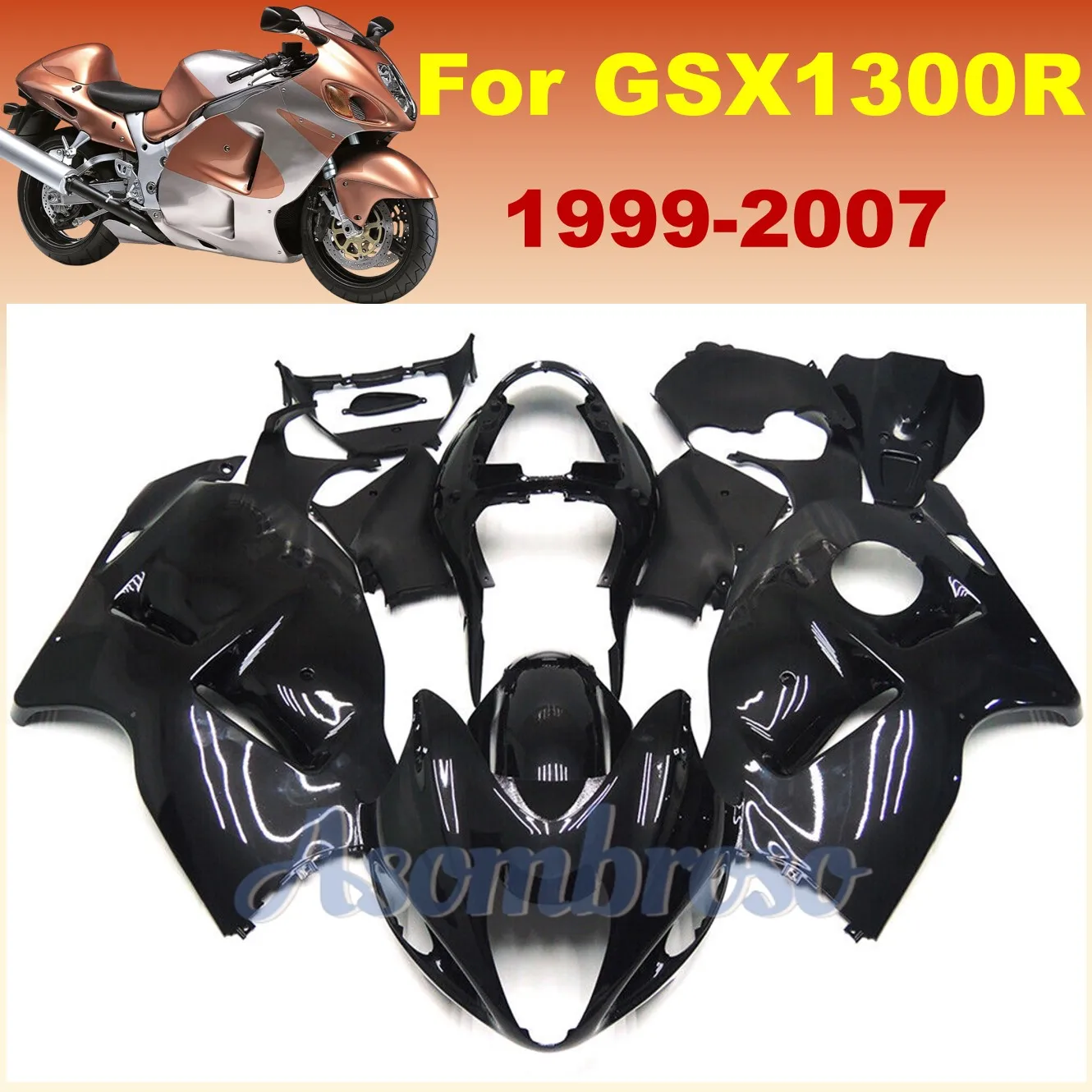 Motorcycle Fairings kits Set For Hayabusa GSXR1300 1999-2007 06 05 Pure Black fairing GSX1300R 2003 2002 Injection Plastic body