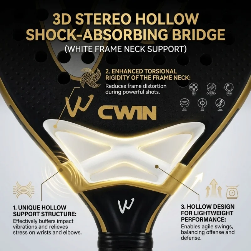 CWIN Hammer 18K Carbon Padel-Schläger Schwarz-Gold Professioneller Paddle-Tennis-Schläger mit Tragetasche für Fortgeschrittene Spieler – Detail 5