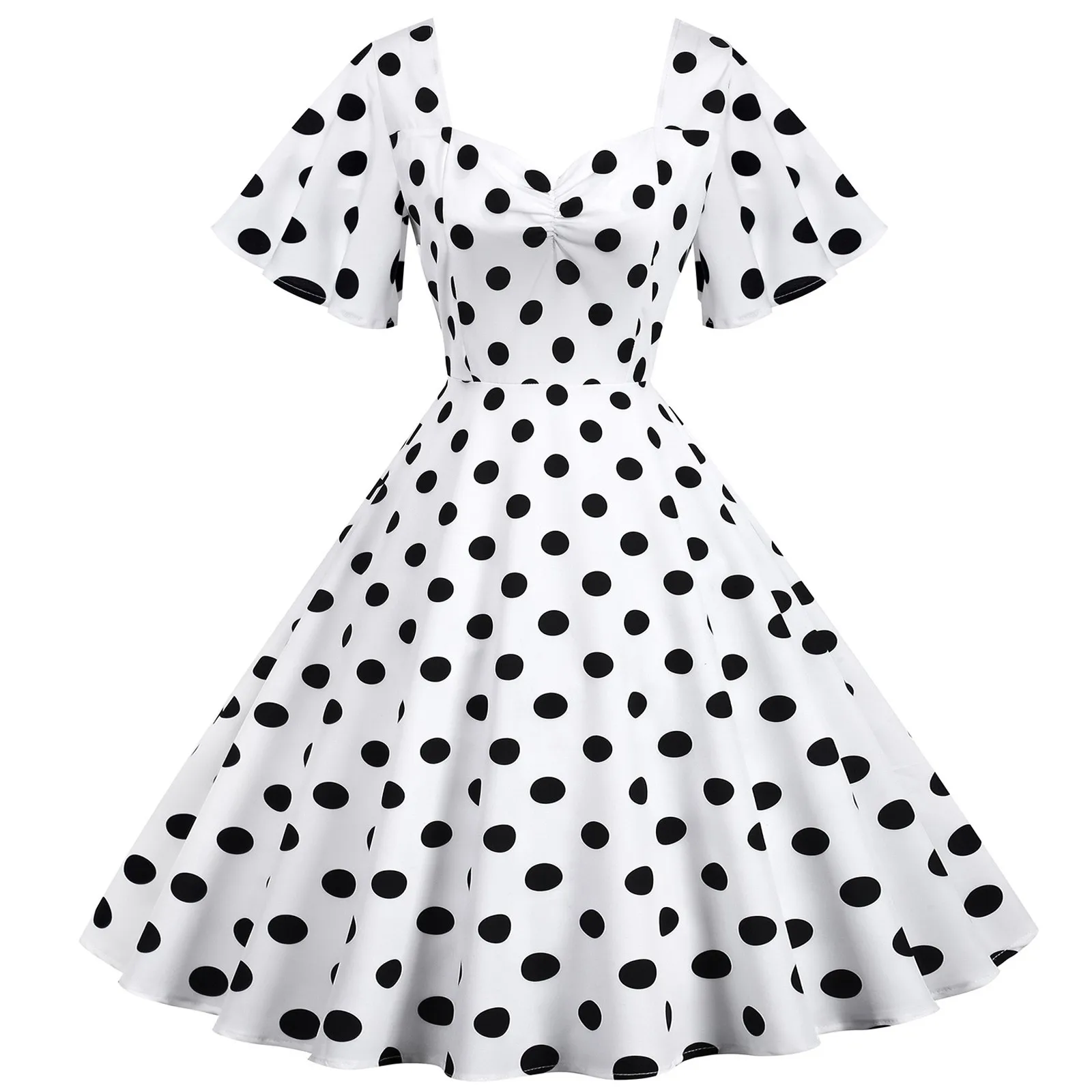 

Women's Summer Vintage Dresses 50s 60s Retro Polka Dot Party Rockabilly Dress 2024 Elegant Butterfly Sleeve Swing Sundress