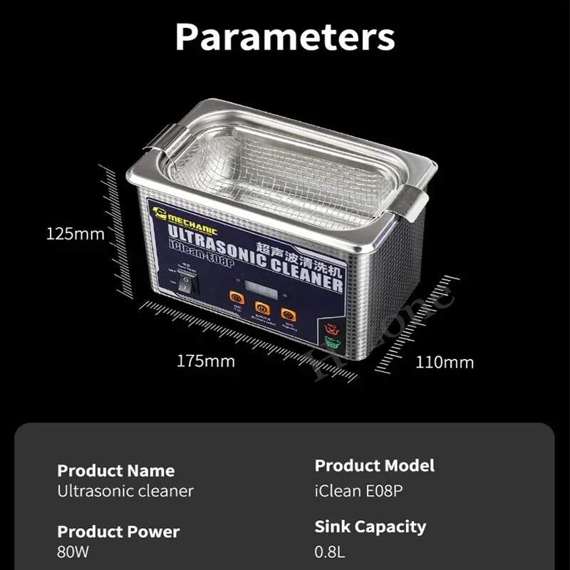 MECHANIC 0.8L Ultrasonic Cleaner IClean E08P 50W High Frequency Multifunctional Cleaning IC Ultrasonic  Cleaning Bath Tools