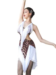 2024 New Latin Dance Dress Back Tassled Dress Sexy Practice Dress Leopard Dance Dress Alw171