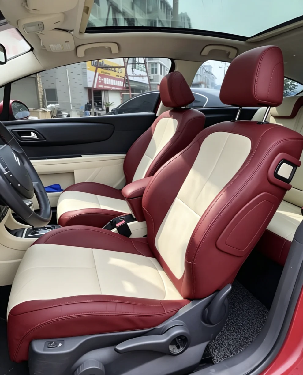 Für Citroen C4 2006~2010 Maßgefertigte Autositzbezüge Luxuriöses Nappaleder 100% Passgenau Innenraumzubehör 360 ° Vollständige Abdeckung – Detail 10