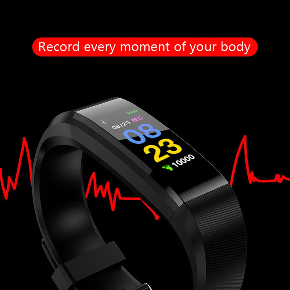 115plus Smart Watch 0.96 Inch Touch Screen Fitness Tracker Waterproof Smartwatch Heart Rate Blood Pressure Sleep Monitor