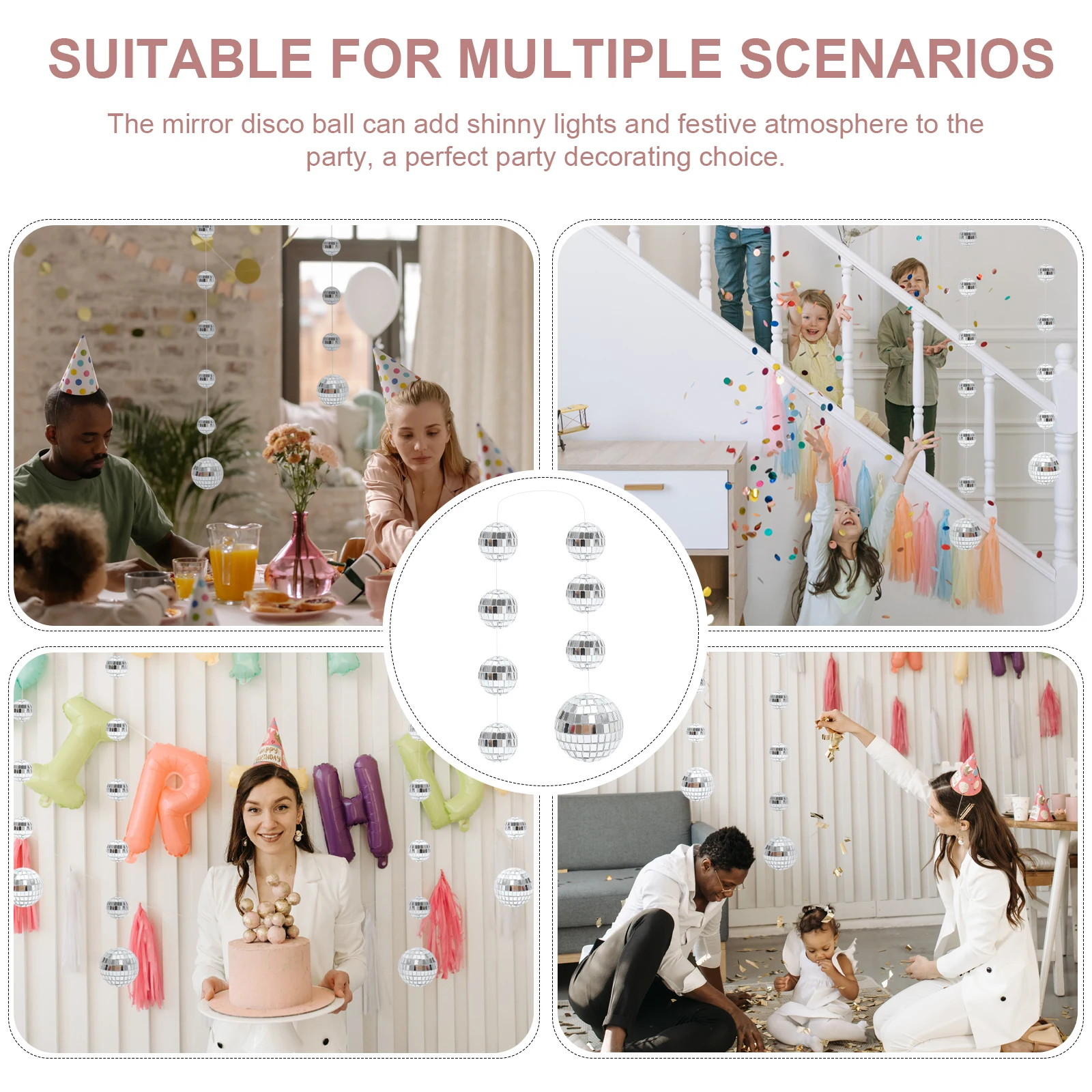 

2 Strings Hanging Mirror Disco Ball Party Wedding Decoration Xmas Ktv Bar Banquet Glass Reflective Balls Party Hanging Decor