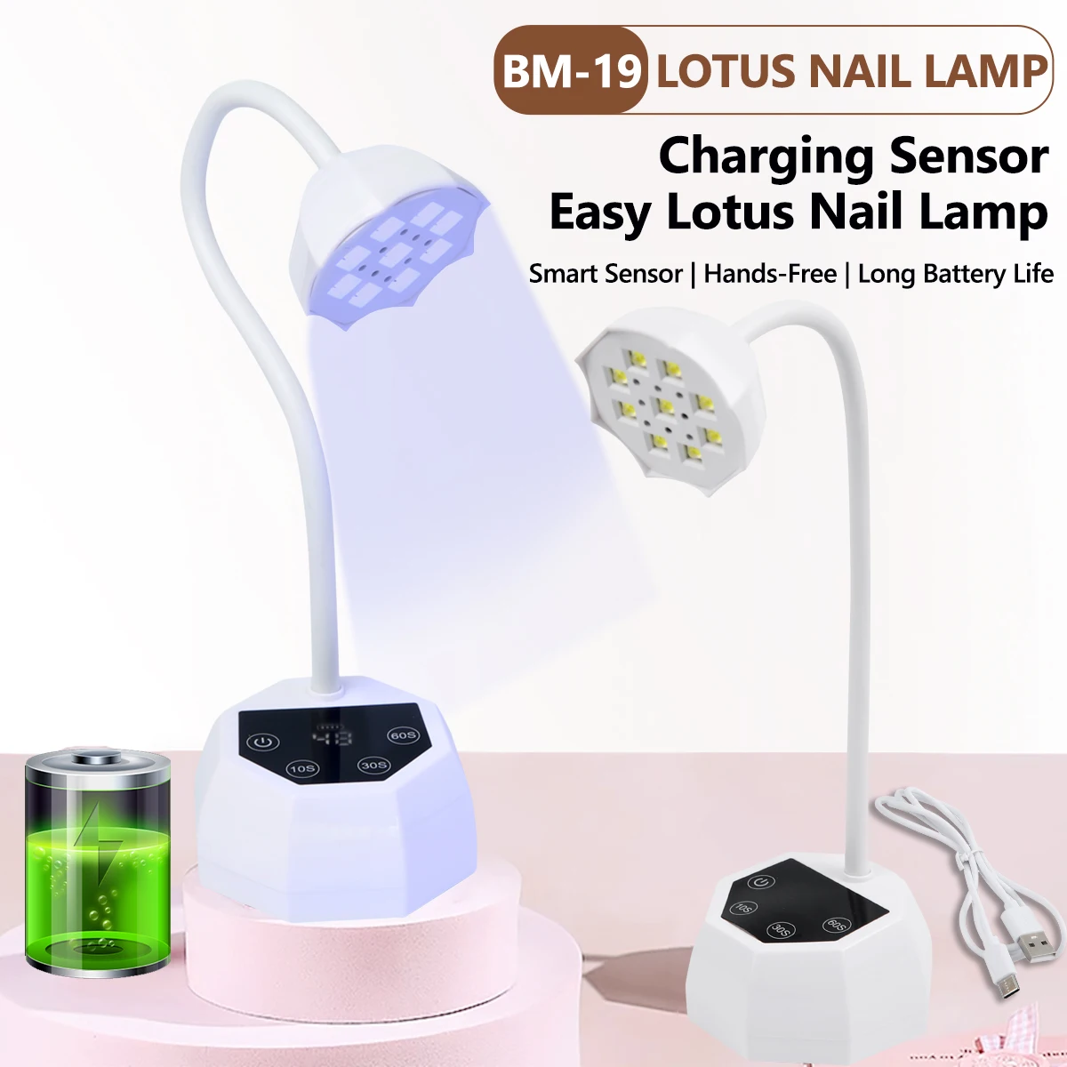 المهنية BM-19 قابلة للشحن الأشعة فوق البنفسجية LED مسمار مصباح، التجفيف السريع المحمولة السيارات الاستشعار ضوء ل هلام مسمار نصائح الغراء وعلاج الماس