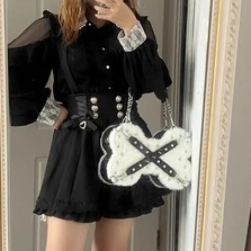 3way Y2k Bag 2024 New Darkness Style Shoulder Bags for Women Fashion Gothic Rivet Crossbody Bag Bone Subculture Сумка Bolsa