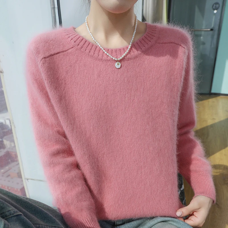 เสื้อสเวตเตอร์แคชเมียร์ขนมิงค์แท้ 100% ดีไซน์หรูหรา อุ่นสบาย สำหรับฤดูใบไม้ร่วงและฤดูหนาว  แบบสวม  คอกลม  แขนยาว  เสื้อถัก  เสื้อผ้าพื้นฐาน  เสื้อท่อนบน