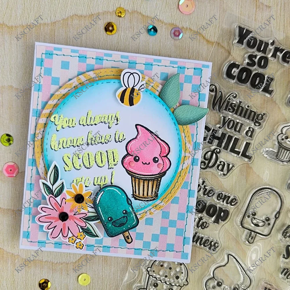 KSCRAFT Ice Cream Sentiment Stamp Cutting Dies Stencils for DIY Scrapbooking Decorative Embossing DIY Paper Cards