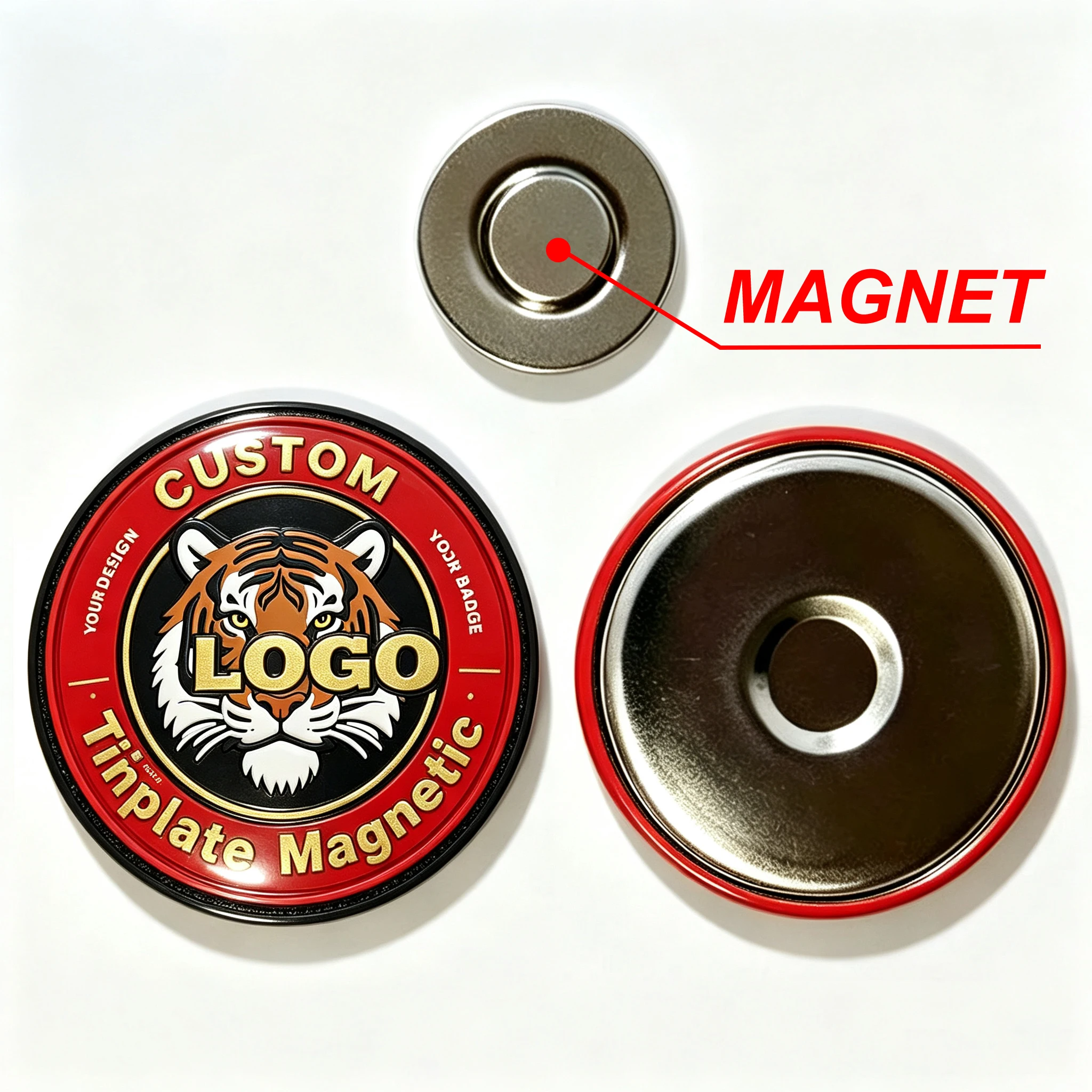 Customized Personalized Round Tinplate Magnetic Safety Badge Hard Metal Chest Badge for Business And Events