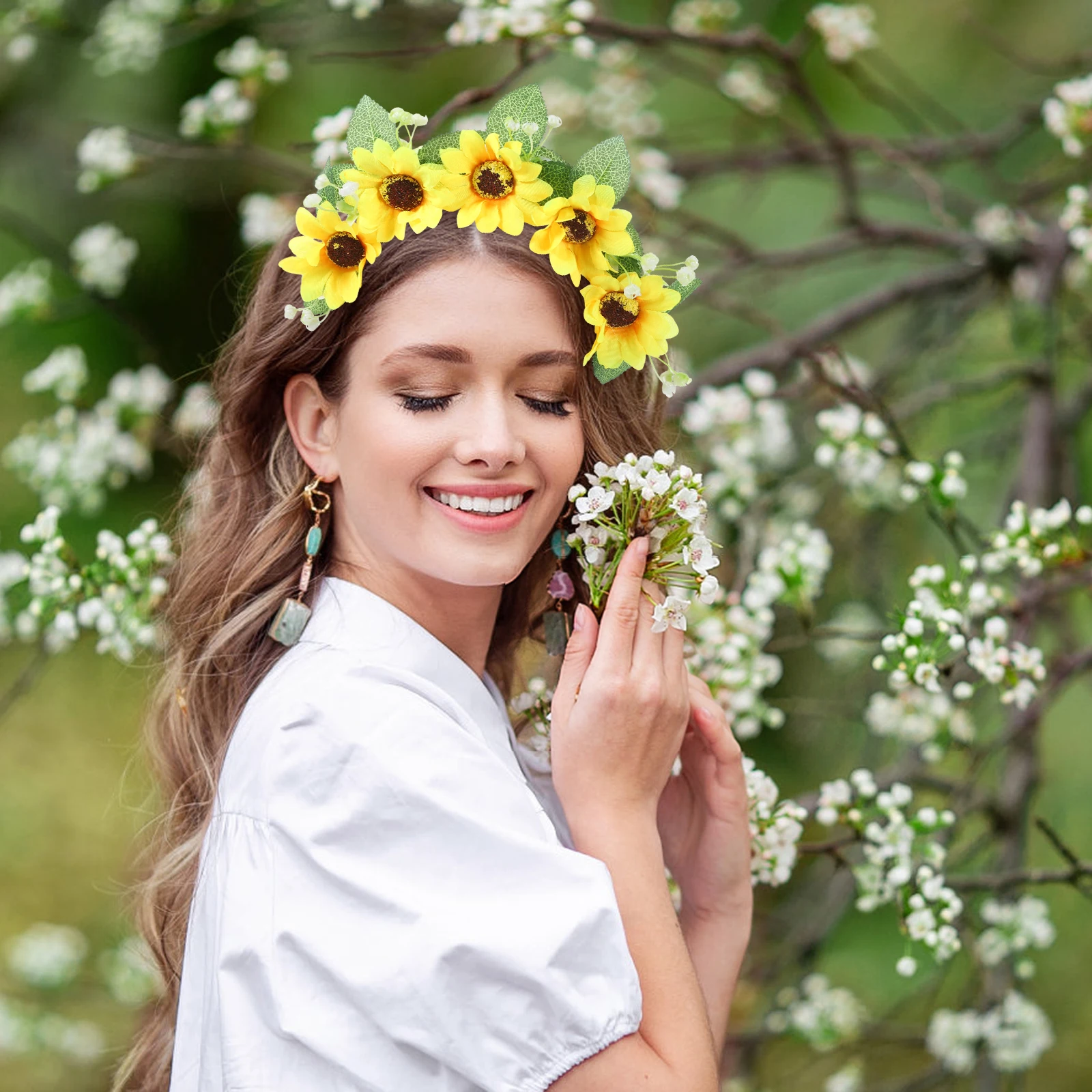 

Beautiful Fashionable Sunflower Crown Women Flower Headbands Bohemian Style Bridal Wedding Photo Prop Accessory