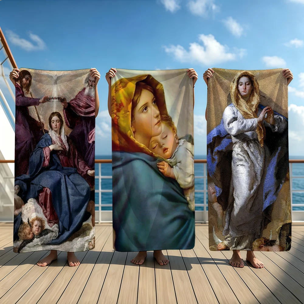 Virgin Mary Catholic Religious Towel Beach Oversized Soft Ultra Absorbent Quick Drying Large Pool Travel Camping Bathroom