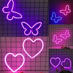 1pc, Butterfly Love LED Neon Light USB/Battery Powered, Girl's Room Birthday Christmas Wedding Party Light, Valentine's Day Gift