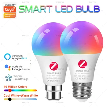 Tuya Zigbeeสมาร์ทหลอดไฟLed E27 B22 โคมไฟRGBCWทํางานร่วมกับAmazon Alexa Google Home Smart Life APPควบคุมเสียง 110V 220V