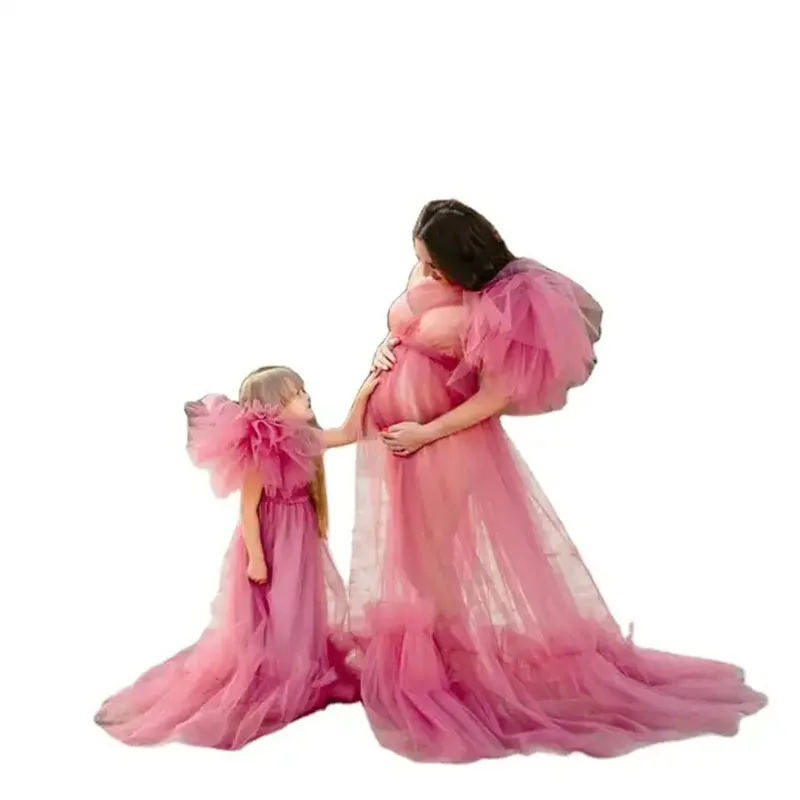

Flowers with single rotator cuff see through the beach A-shaped dress solid color photography dress for Maternity