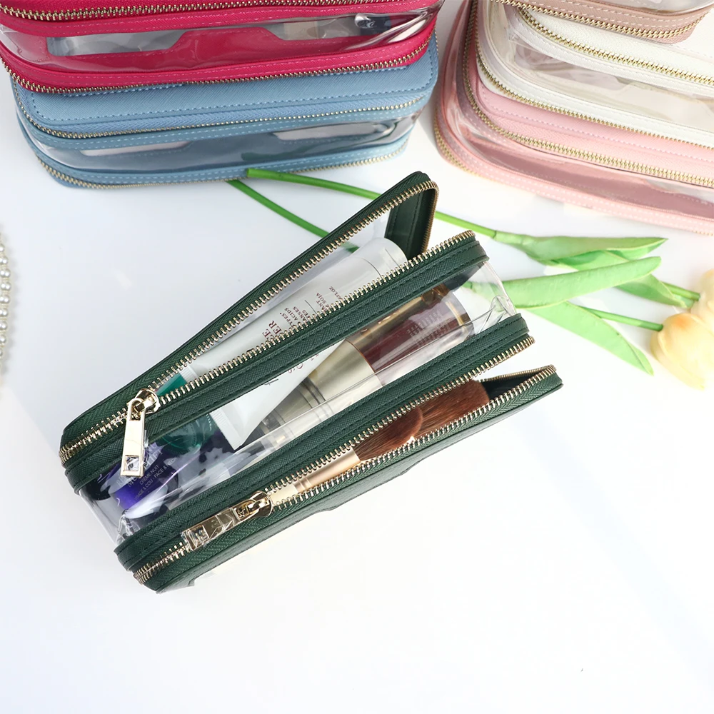 Kundenspezifischer Name aus PU-Leder + transparenter TPU-Kulturbeutel, tragbare Reise-Make-up-Tasche, wasserdichte Aufbewahrungstasche mit großem Fassungsvermögen – Detail 7